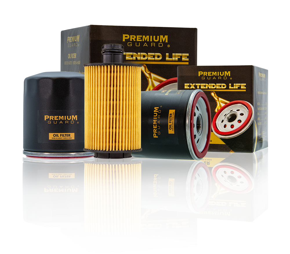 premium guard extended life oil filters collage
